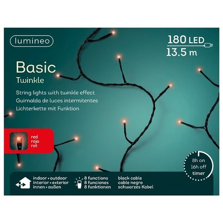 Basic Twinkle Lights 180led 13.5m red | Lumineo 494150