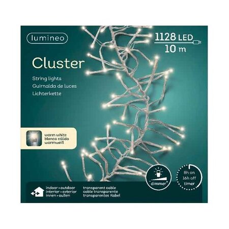 Cluster Lights 1128led 10m warm white transparant snoer | Lumineo 494791