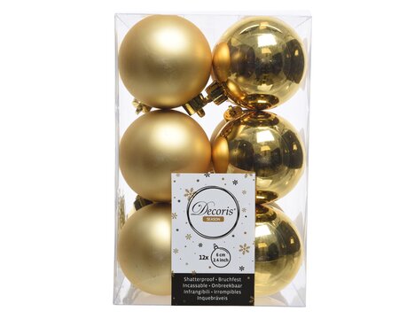 Decoris onbreekbare kerstballen lichtgoud 12 stuks