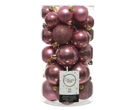 Decoris onbreekbare kerstballen velvet pink 30stuks