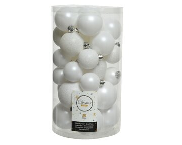 Decoris onbreekbare kerstballen winterwit 30stuks